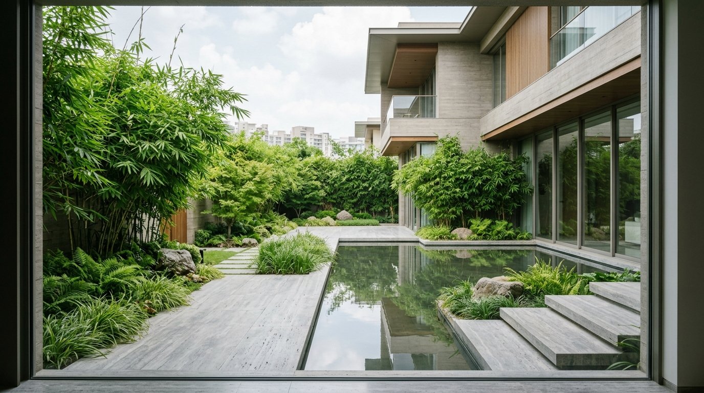 Luxury courtyard garden view
